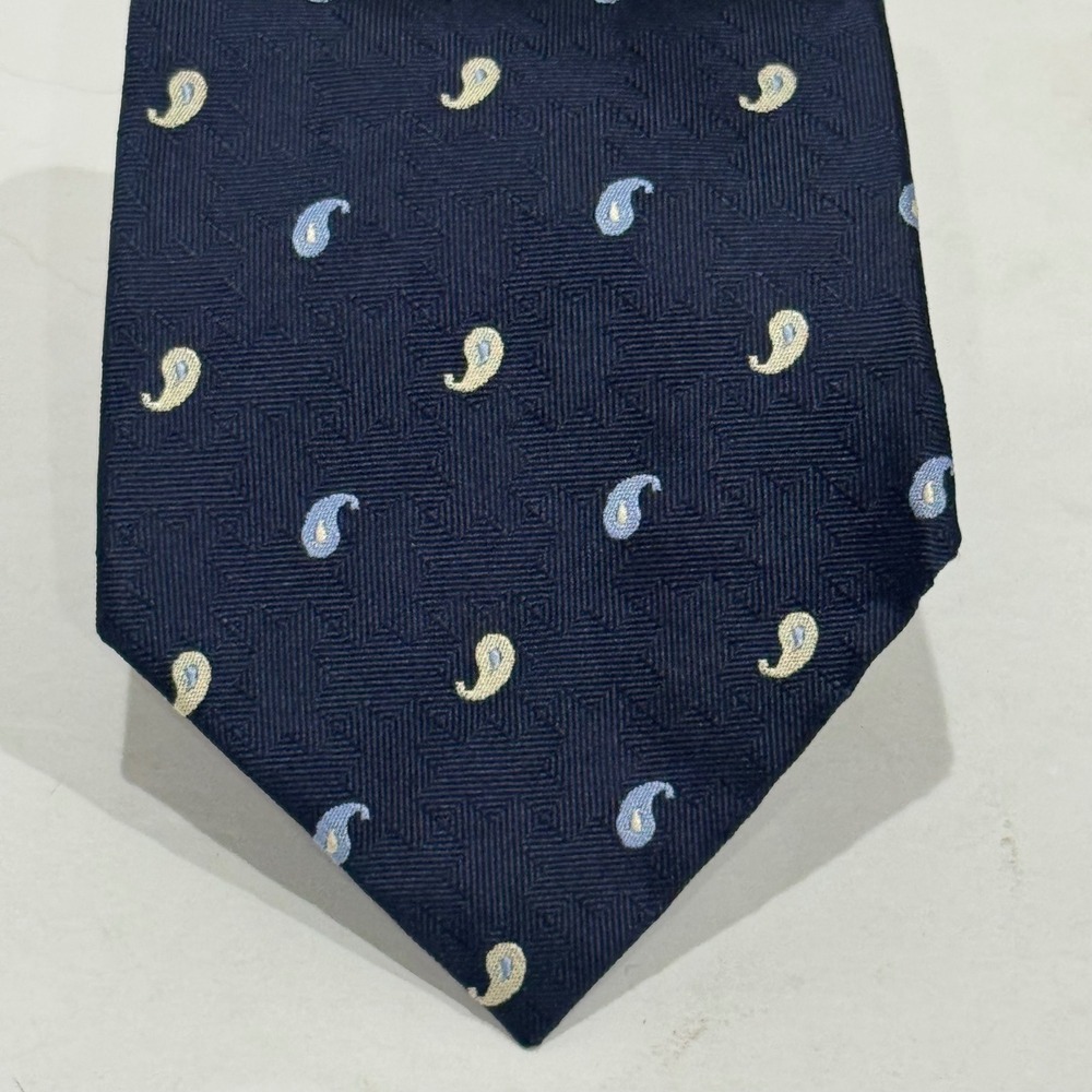 Lauren Ralph Lauren Tie Mens Navy Blue Silk‎ Paisley Printed AOP Hand Finished